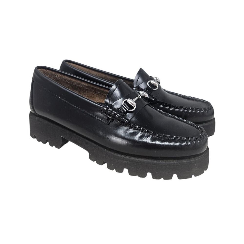 G.H. Bass Weejuns 5 Lianna Bit Super Lug Loafers Black Leather Horsebit Minimal